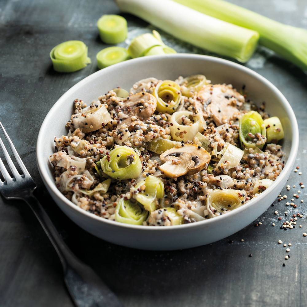 Quinoa aux poireaux et champignons