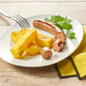 Saucisses de volaille et polenta croustillante