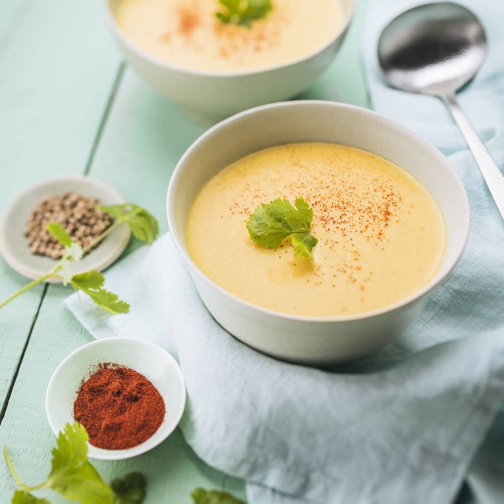 Velouté de lentilles corail aux épices douces avec La Vache qui rit® Formule Plus