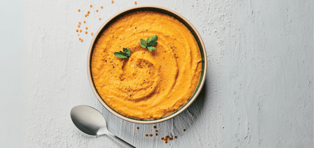 Mousseline de carottes et lentilles corail au cumin